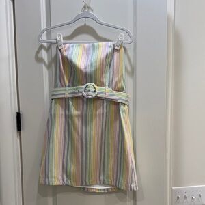 Lavender Brown Multicolor Striped Mini Dress with Belt